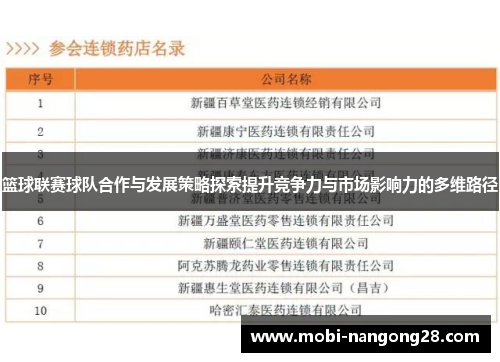 篮球联赛球队合作与发展策略探索提升竞争力与市场影响力的多维路径